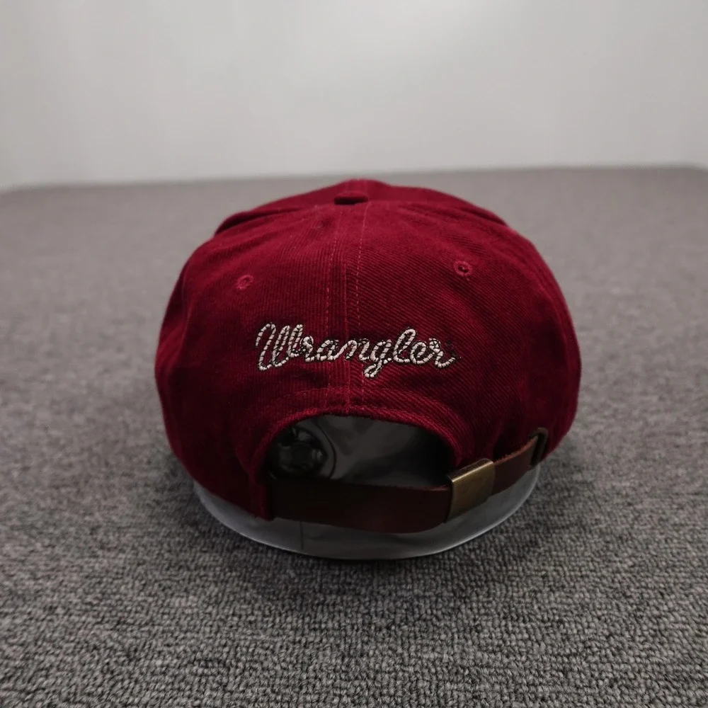 Vintage Wrangler Hat Cap Strap Back Mens One Size Red Twill Cowboy Western Logo